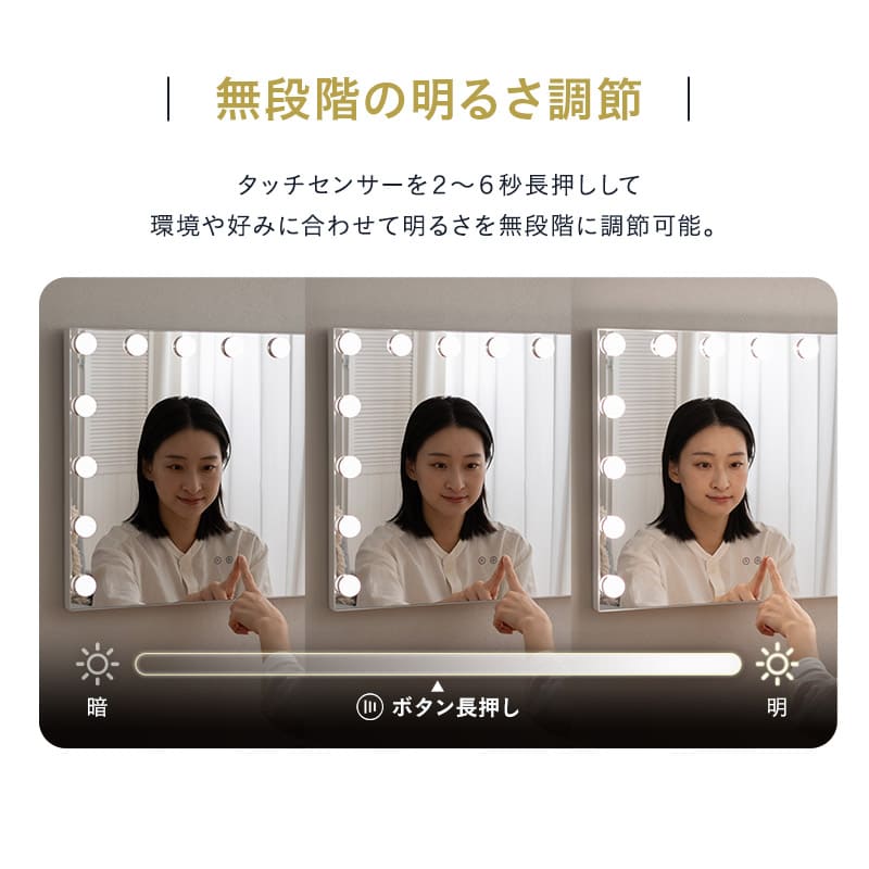 [新品]ドレッサーデスク LEDミラー付き ホワイト Size : 70cm LEDライト付き ドレッサー3点セット デスク スツール 女優ミラー