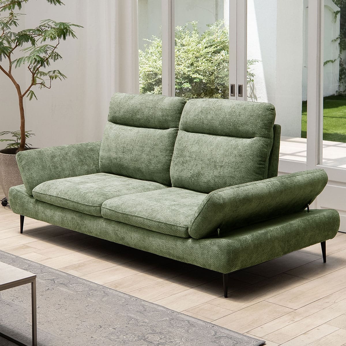 ソファ リビングソファ 2人掛け ソファー フロアソファ グリーン ローソファ ソファ ローソファ 幅205cm 2人掛け ゆったりサイズ 肘付き 脚