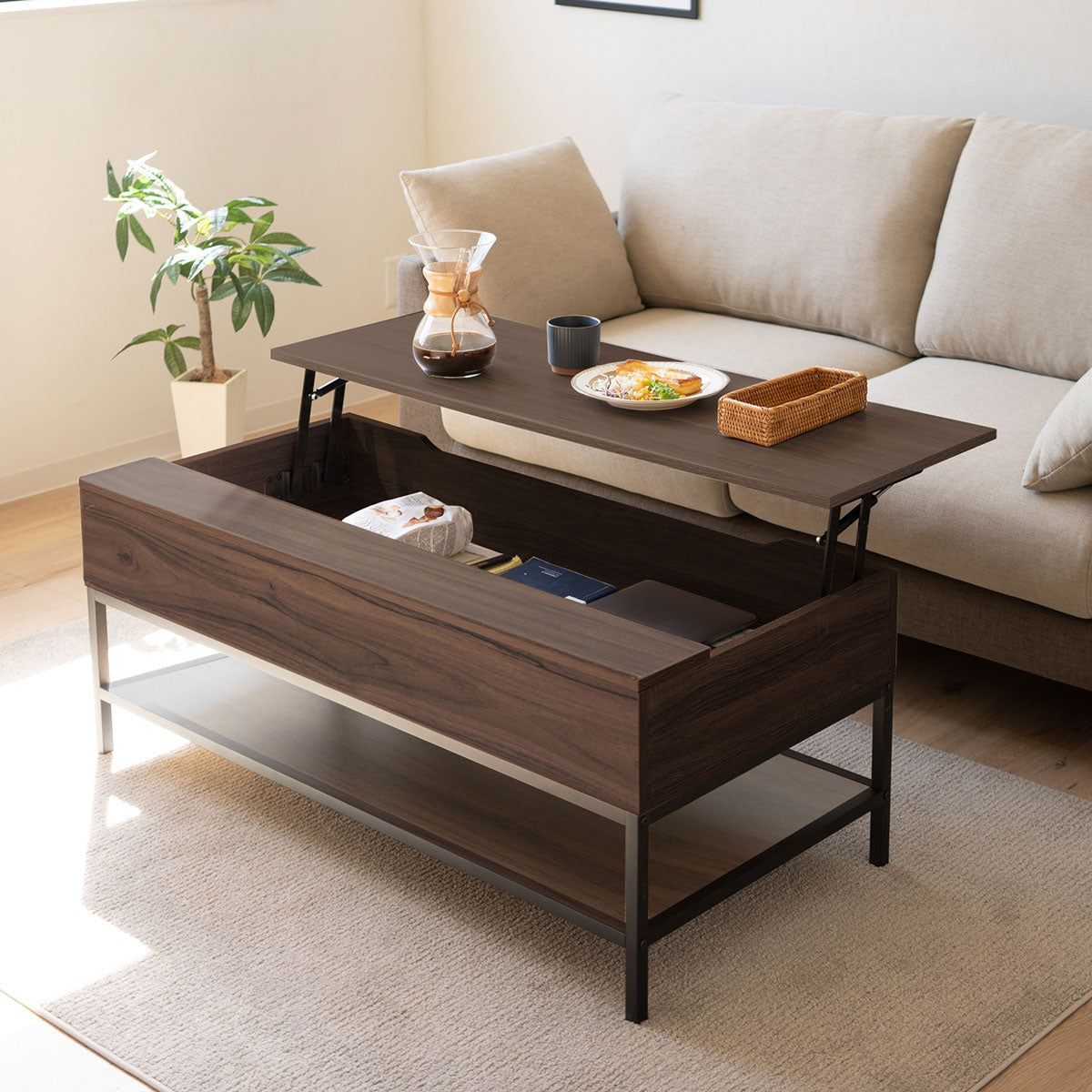 EMCOR リフトアップテーブル ウォルナット 113×53×45cm EMOOR リフトアップテーブル テーブル ローテーブル 幅113