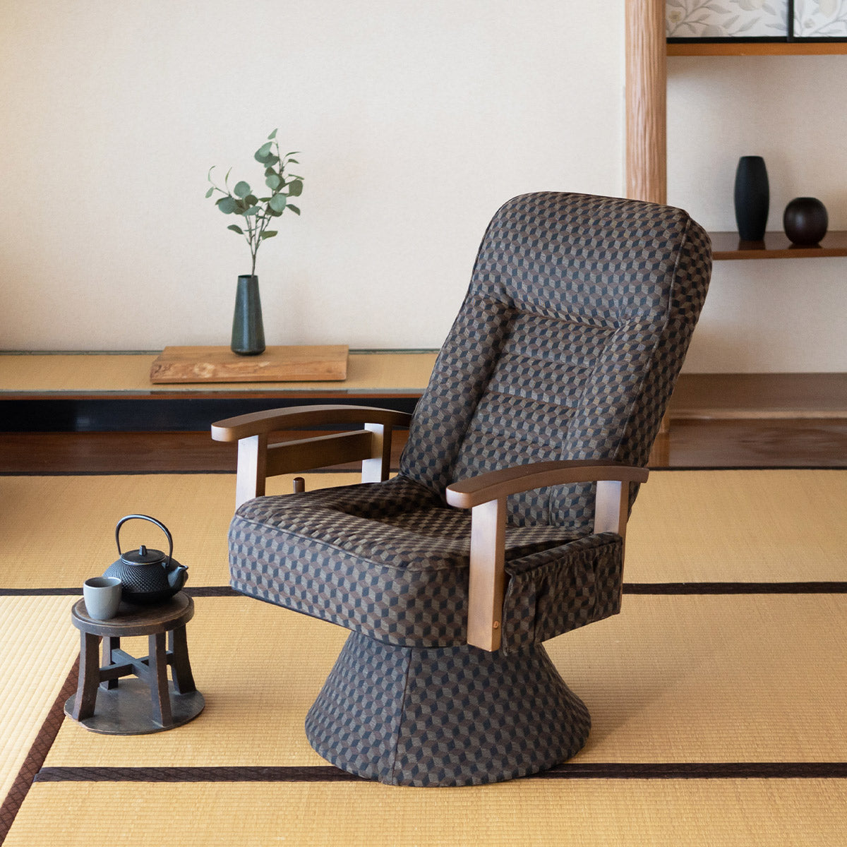 エムール回転式高座椅子 回転高座椅子 ラタン 籐 完成品 リクライニング 座面高48cm ハイ