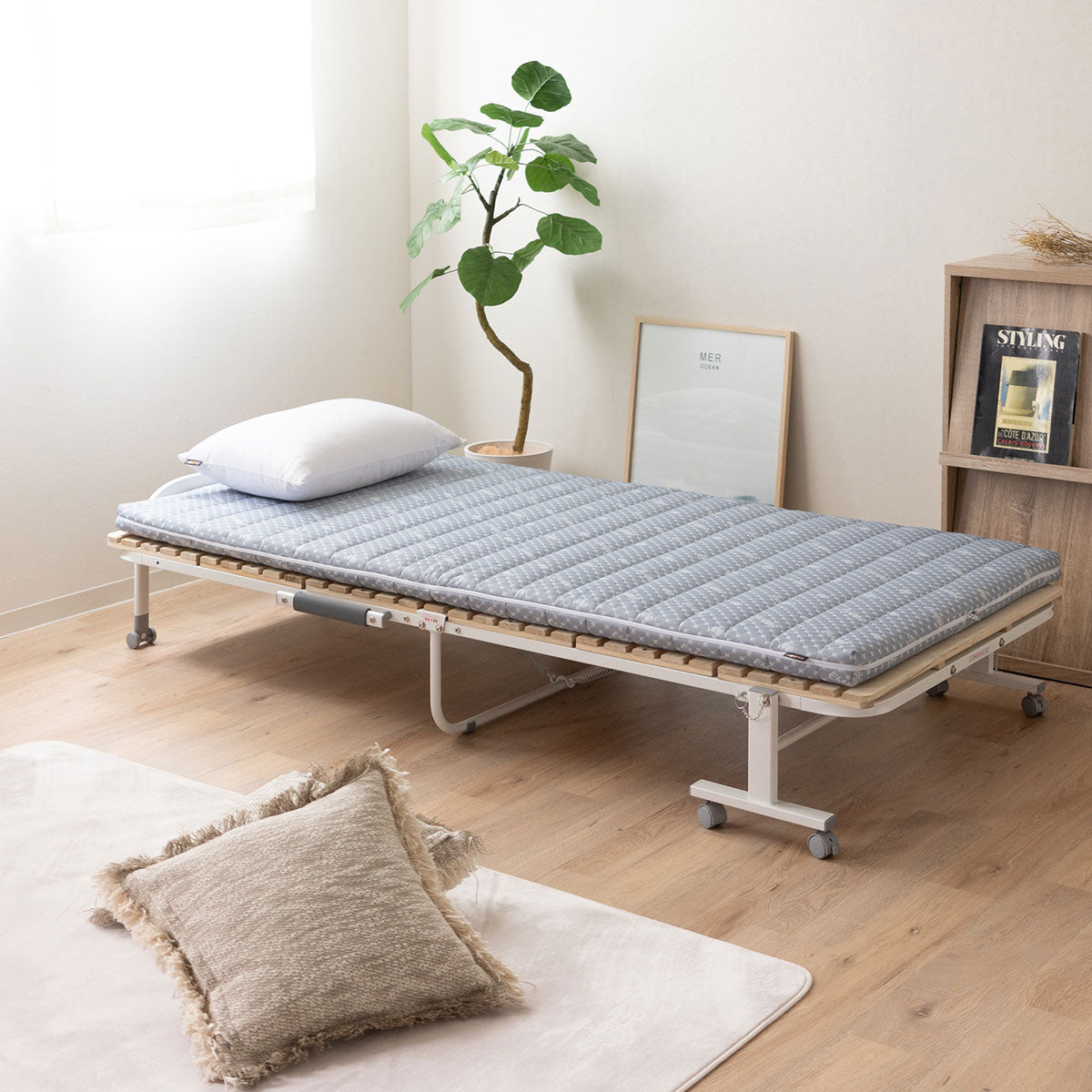 マットレス 折りたたみすのこベッド セット シングル キャスター